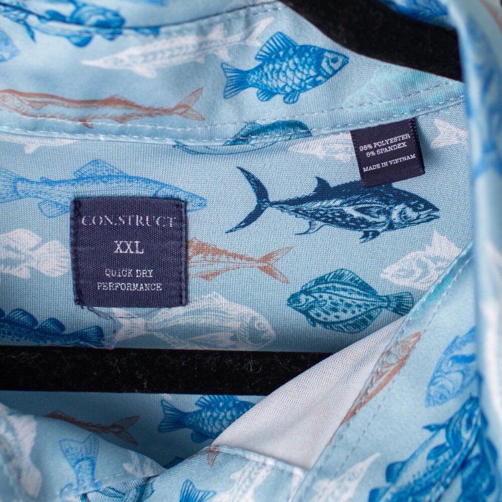 Construct Men’s Polo Shirt XXL Fish Print Quick Dry Performance Short Sleeve - Picture 3 of 7